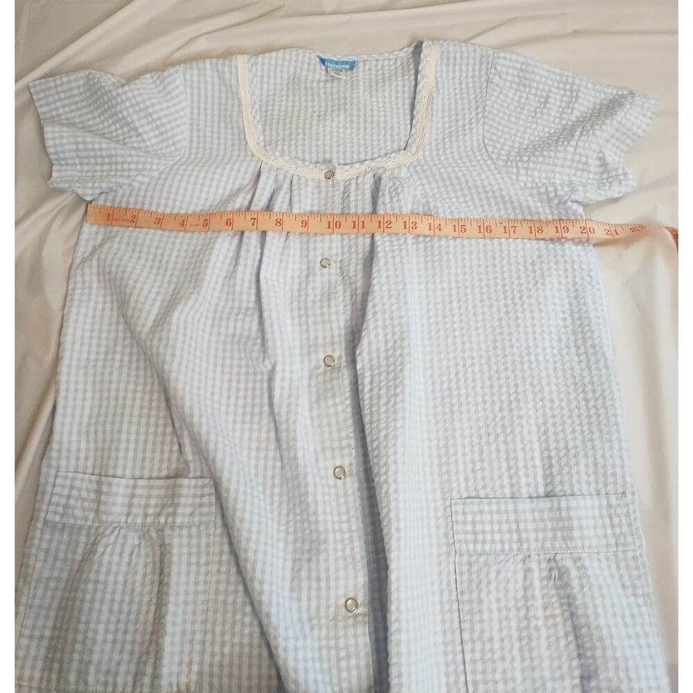 Basic Editions Housecoat/Duster Women's Size S Blue/White Seersucker - Picture 7 of 7